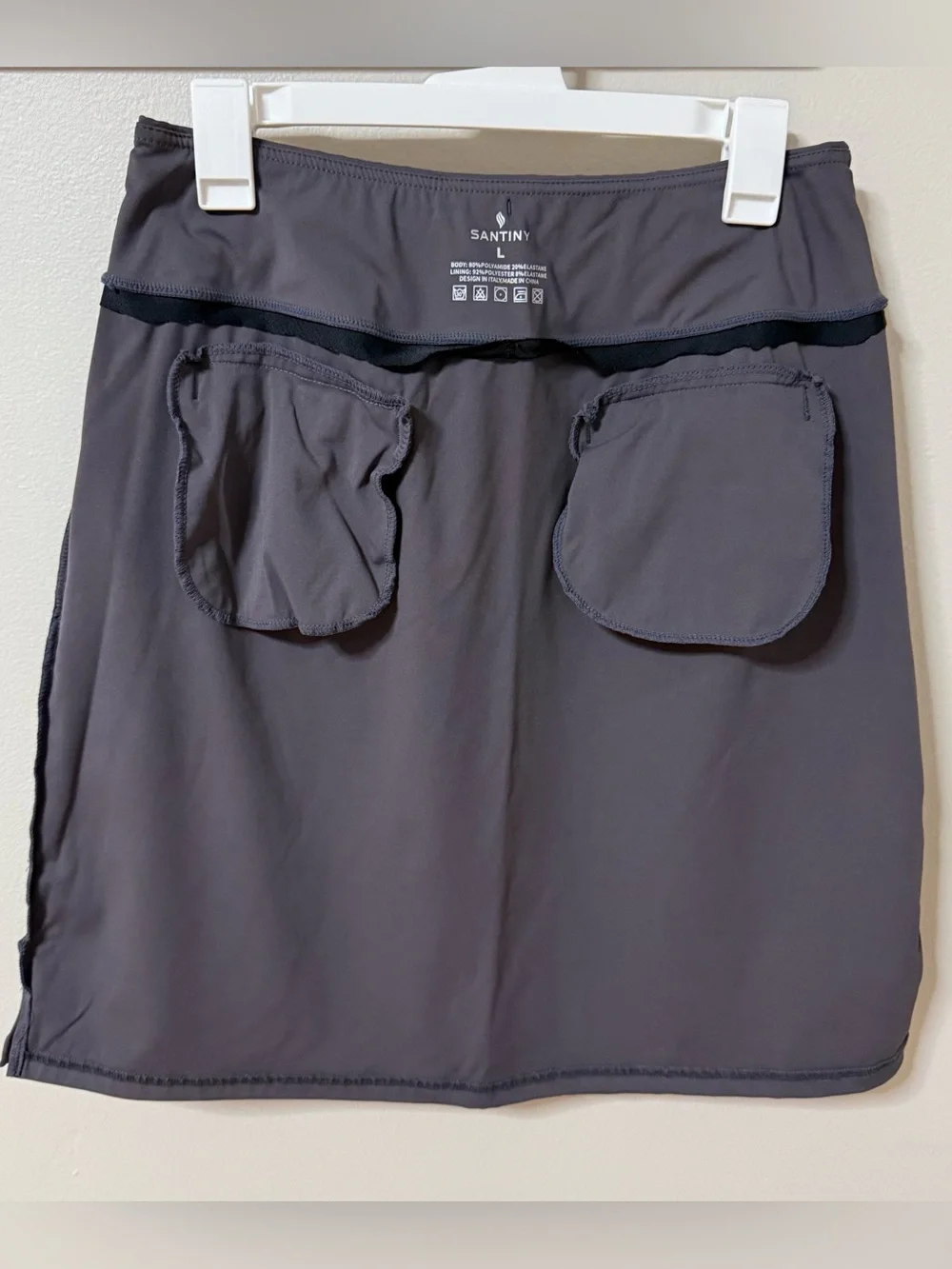SANTINY Grey Golf Tennis Pickleball Skirt Skirt Womens L Drawstring Pockets